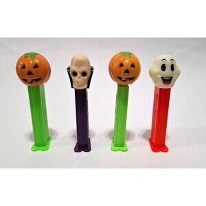 Pez Candy Dispenser Lot of 4 HALLOWEEN Skull Ghost 2 Jack-O'-Lantern